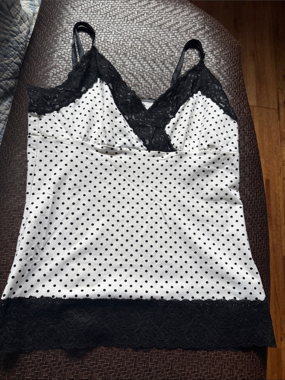 White House Black Market Black & White Polka Dot Lace Cami